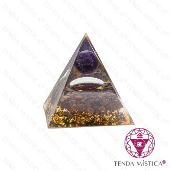 Orgonite Pirâmide - Galáxia Olho de Tigre Bola Ametista 6X6