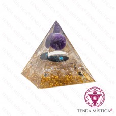 Orgonite Pirâmide - Galáxia Quartzo Cristal Bola Ametista 6X6