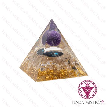 Orgonite Pirâmide - Galáxia Quartzo Cristal Bola Ametista 6X6