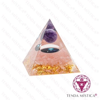 Orgonite Pirâmide - Galáxia Quartzo Rosa Bola Ametista 6X6