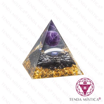 Orgonite Pirâmide - Galáxia Turmalina Bola Ametista 6X6