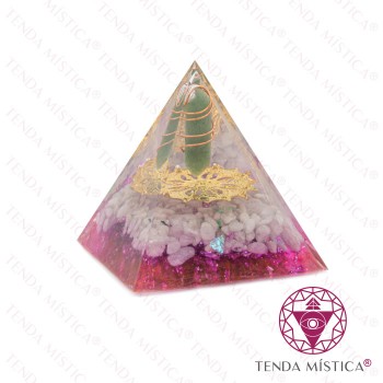 Orgonite Pirâmide - Flor da Vida Howlite Branca Ponta Biterminada Quartzo Verde 6X6