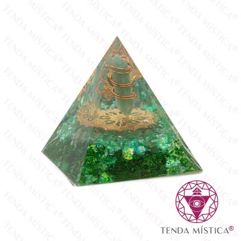 Orgonite Pirâmide - Flor da Vida Quartzo Verde Ponta Biterminada 6X6