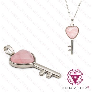 Pendente Chave Quartzo Rosa