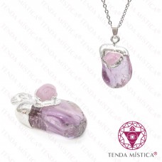 Pendente Ametista & Quartzo Rosa Banho Prata