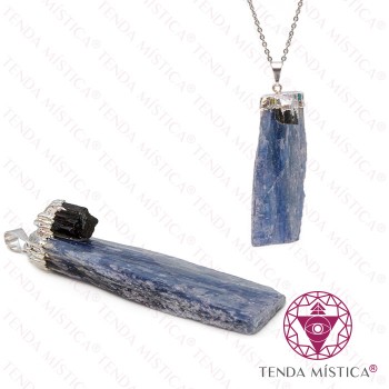 Pendente Banho Prata Cianite Azul & Turmalina