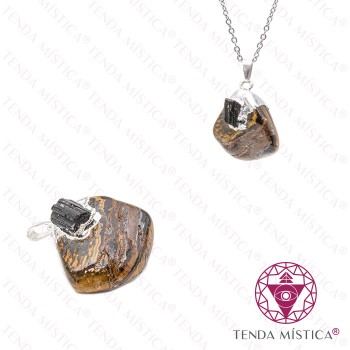 Pendente Olho de Tigre & Turmalina Topo Prata