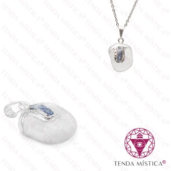 Pendente Quartzo Cristal & Cianite Azul Topo Prata