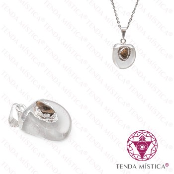 Pendente Quartzo Cristal & Olho Tigre Topo Prata