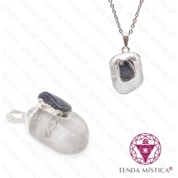 Pendente Quartzo Cristal & Sodalite Topo Prata