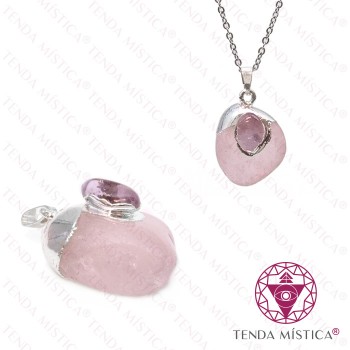 Pendente Quartzo Rosa & Ametista Topo Prata