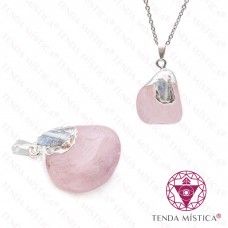 Pendente Quartzo Rosa & Cianite Azul Topo Prata