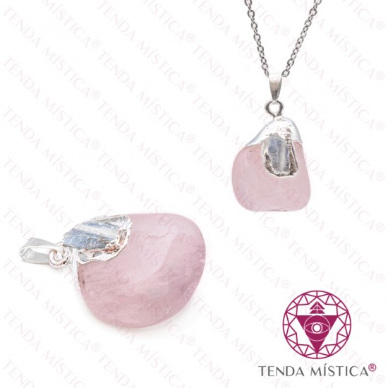 Pendente Quartzo Rosa & Cianite Azul Topo Prata