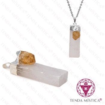 Pendente Selenite & Citrino Topo Prata