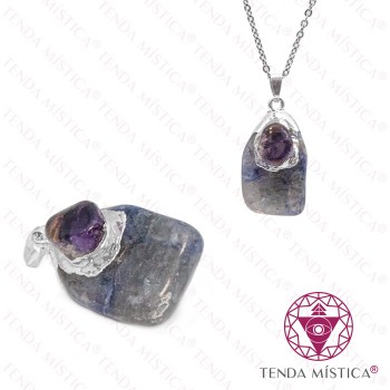 Pendente Sodalite & Ametista Topo Prateado