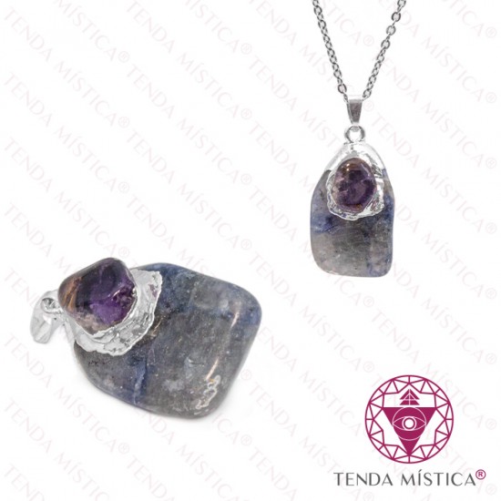 Pendente Sodalite & Ametista Topo Prateado