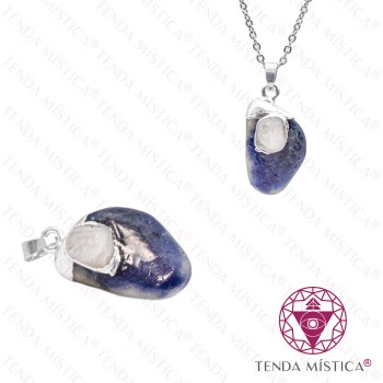 Pendente Sodalite & Quartzo Cristal Topo Prateado