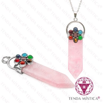Pendente Espada  Quartzo Rosa - Flor Chakras