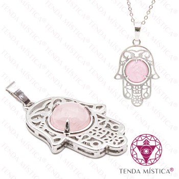 Pendente Hamsá Quartzo Rosa