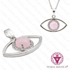 Pendente Olho Quartzo Rosa Prata