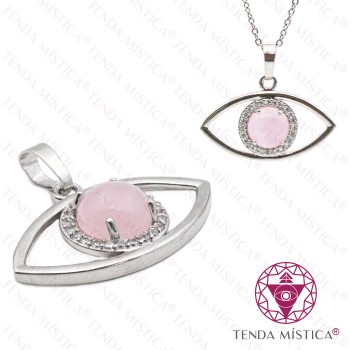 Pendente Olho Quartzo Rosa Prata