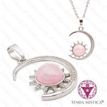 Pendente Sol e Lua Quartzo Rosa