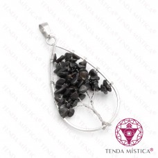 Pendente Árvore Gota Chip Obsidiana Negra