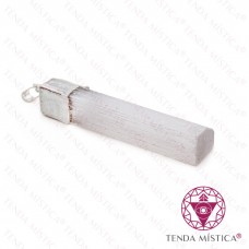 Pendente Selenite Barra Bruto Topo Prata