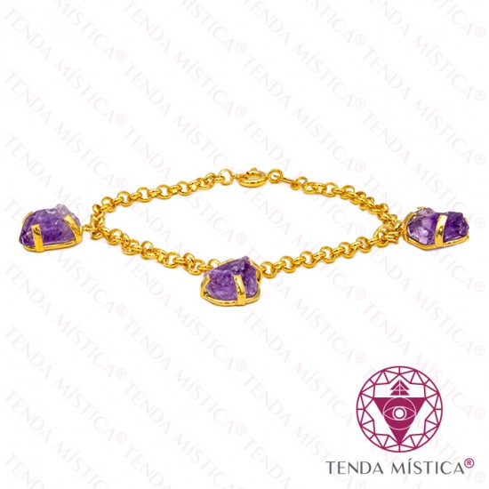 Pulseira Ametista - Banho de Ouro