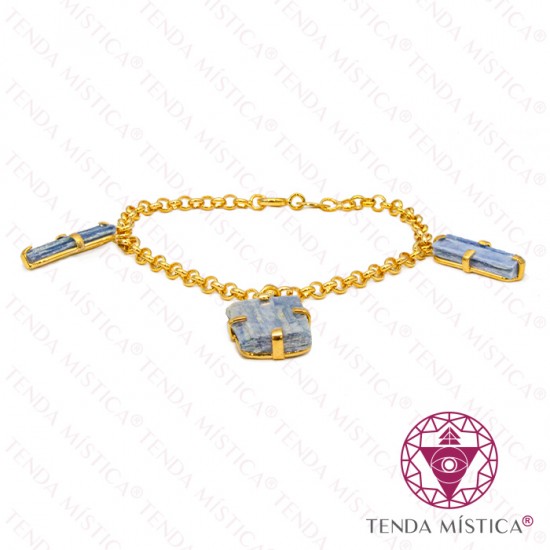Pulseira Cianite Azul - Banho de Ouro