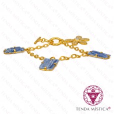 Pulseira Cianite Azul - Banho de Ouro Flor