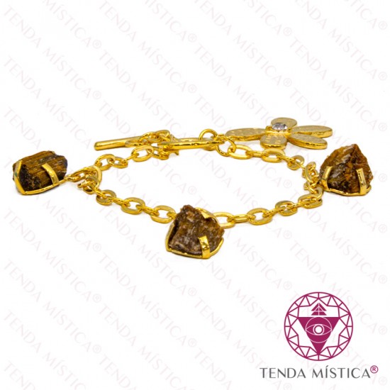 Pulseira Olho de Tigre - Banho de Ouro Flor