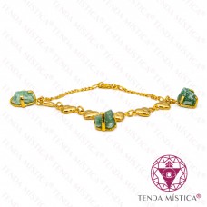 Pulseira Quartzo Verde - Banho de Ouro Coração