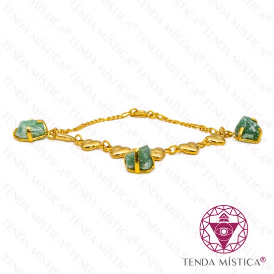 Pulseira Quartzo Verde - Banho de Ouro Coração