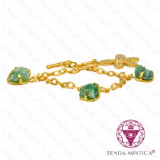 Pulseira Quartzo Verde - Banho de Ouro Flor