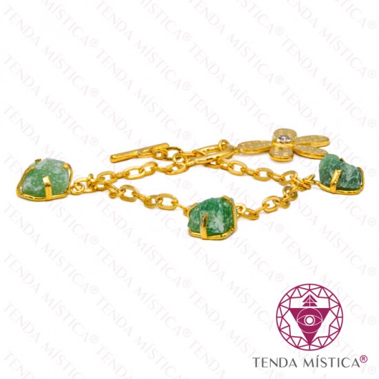 Pulseira Quartzo Verde - Banho de Ouro Flor