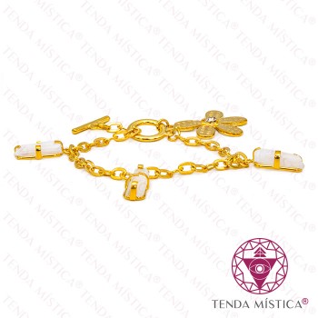 Pulseira Selenite - Banho de Ouro Flor