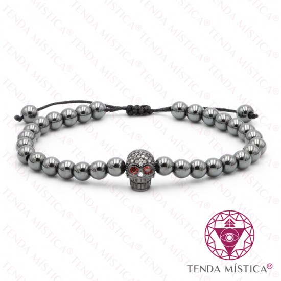 Pulseira Ajustável Caveira Hematite 6mm