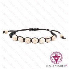 Pulseira Ajustável Macramé Howlite Branca 8mm