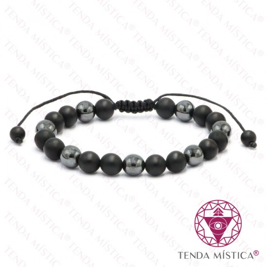 Pulseira Ajustável Vulcânica Polida & Hematite