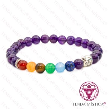 Pulseira Chakras Buddha Ametista Escura 6mm