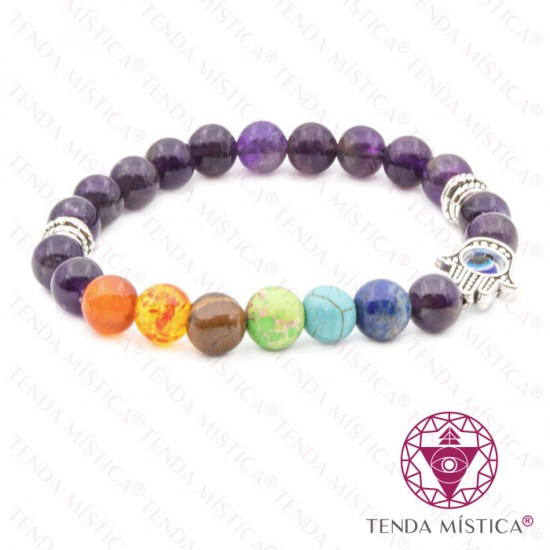 Pulseira Chakras Hamsá Ametista 8mm