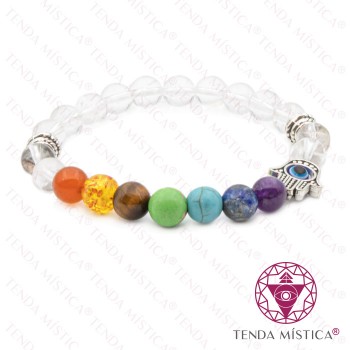 Pulseira Chakras Hamsá Quartzo Cristal 8mm