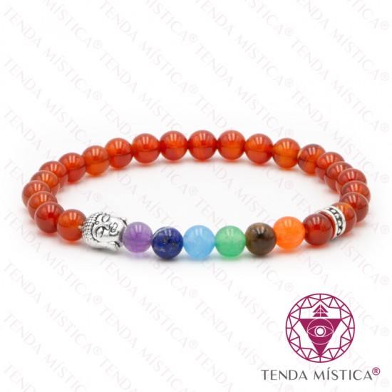 Pulseira Chakras Buddha Ágata Fogo 6mm