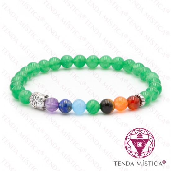 Pulseira Chakras Buddha Quartzo Verde 6mm