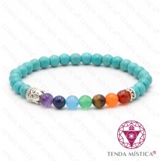 Pulseira Chakras Buddha Turquesa 6mm