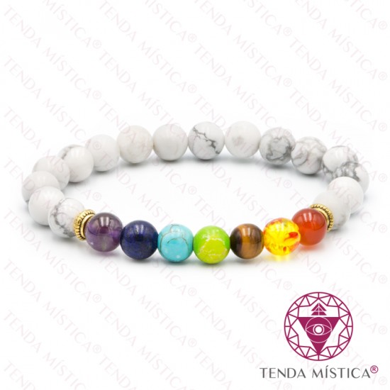 Pulseira Chakras Howlite Branca 8mm