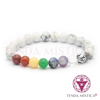 Pulseira Chakras Buddha Howlite Branca 8mm