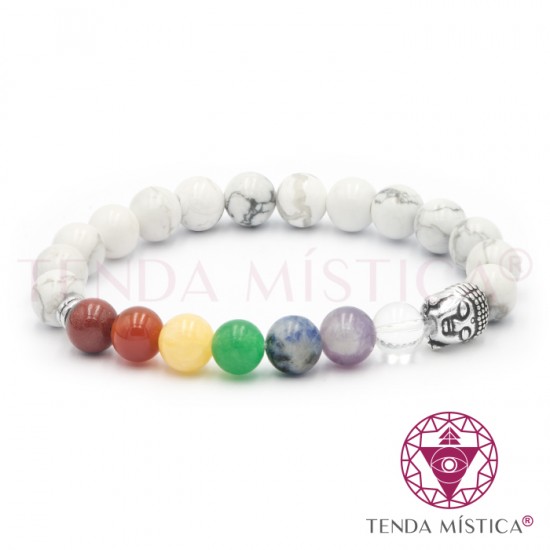 Pulseira Chakras Buddha Howlite Branca 8mm