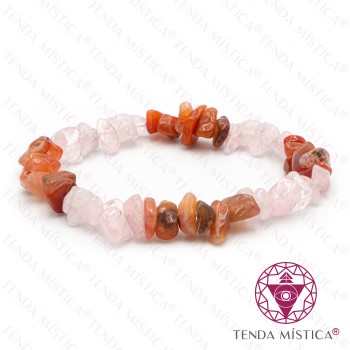 Pulseira Chips Dupla Quartzo Rosa & Agata Fogo